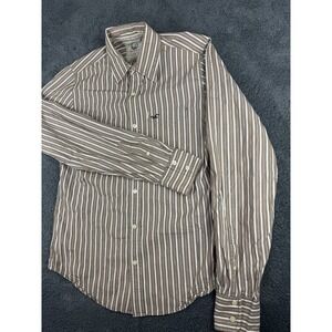 Hollister Mens Shirt Medium Brown Striped Long Sleeve Vintage‎ Style Button Down